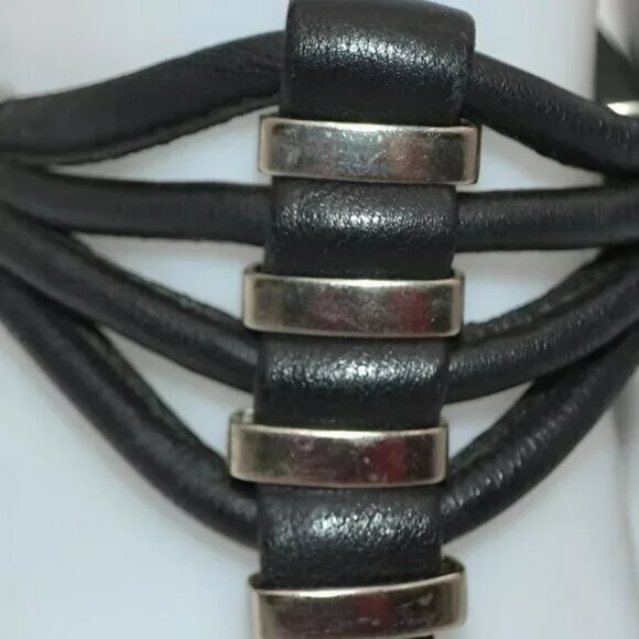 Jeffrey Campbell Black Leather & Silver Strap Caged Thong Slingback Sandals 6.5